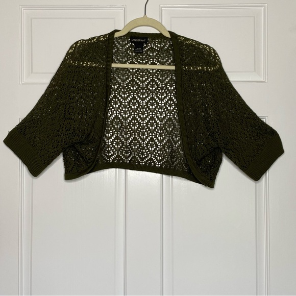 Lane Bryant Top Open Crochet Halter Tank Sweater Twin Set 18/20 Olive Coastal - Picture 8 of 10